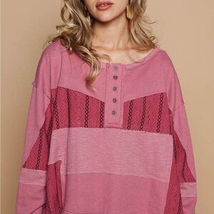 POL Pink Button-Up Sweatshirt